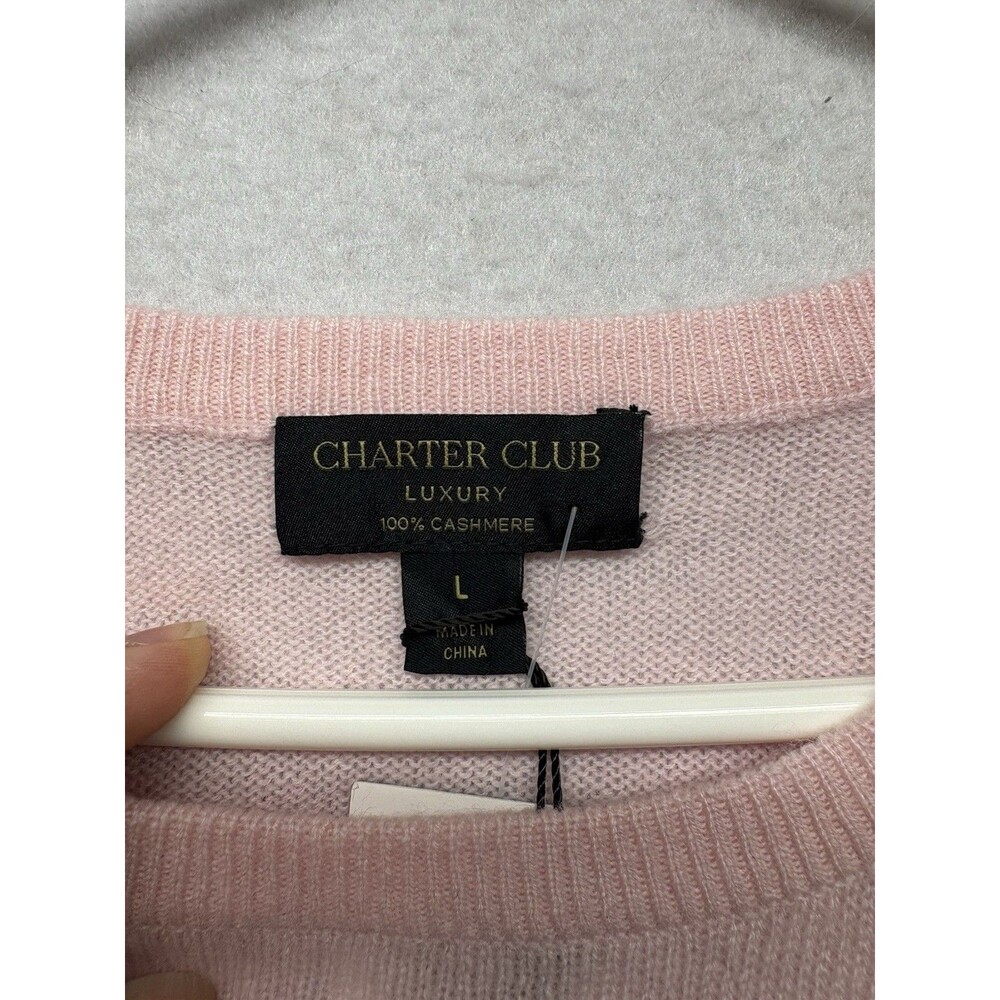 Charter Club Crewneck Sweater Womens L Pink 100% Cashmere Quiet Luxury NWT - Picture 2 of 4
